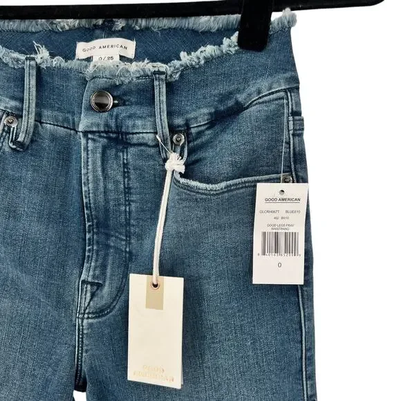 Good American Womens Good Legs Fray Waistband Skinny Jeans Size 0 Waist 25 - Picture 3 of 11